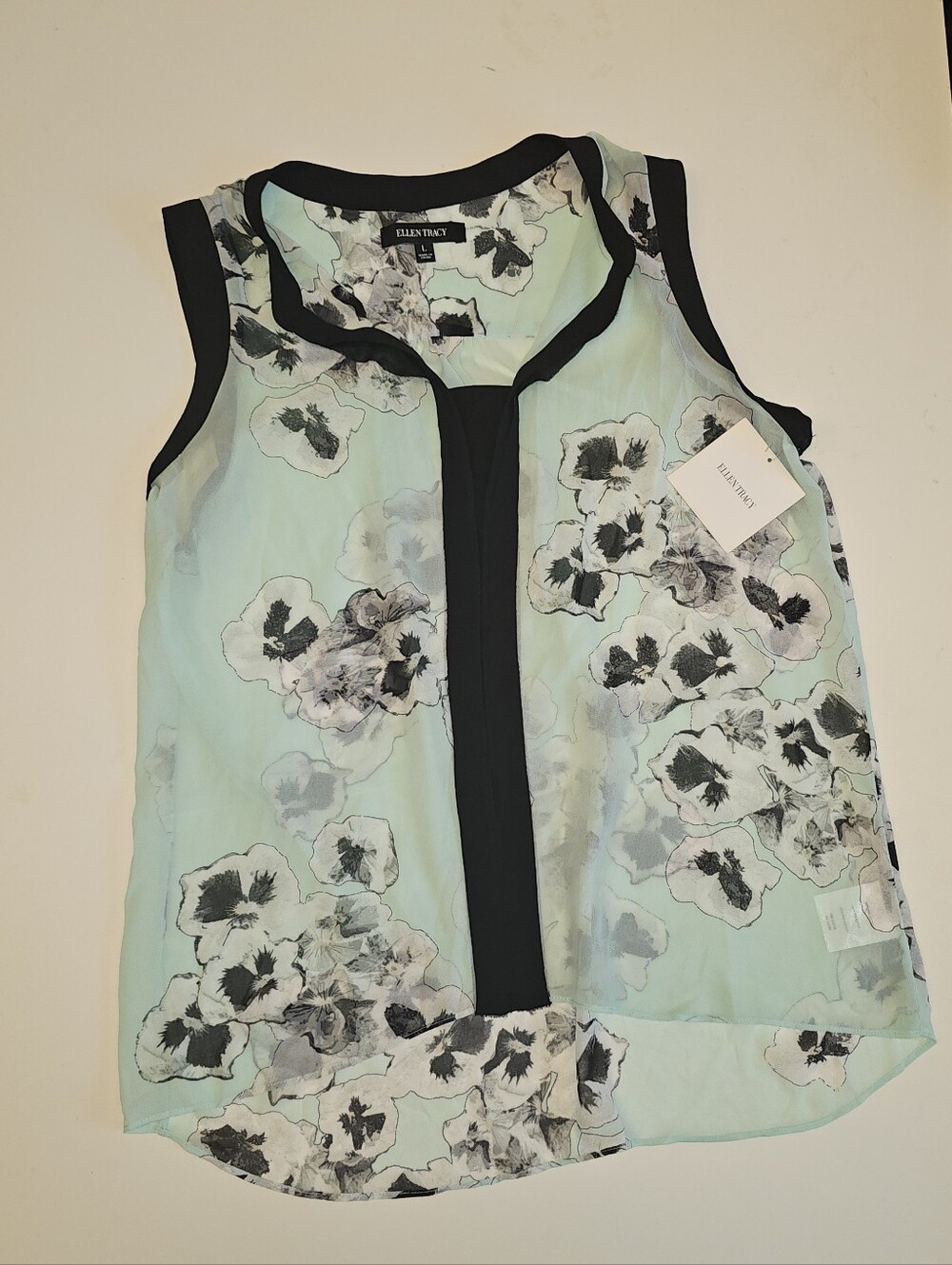 NWT | L | Ellen Tracy | Mint Floral Chiffon Sleeveless Blouse